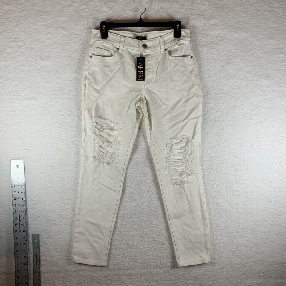 Afrm Skinny Denim Jeans Women's Size 24 White Mid‎ Rise Distressed Cotton 6443